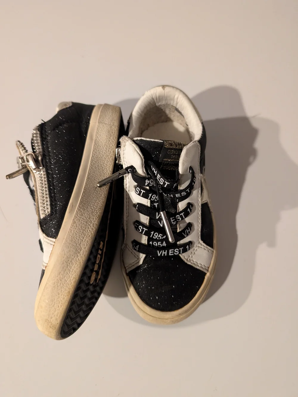 Vintage Havana Black & White Glitter Kids Sneakers
